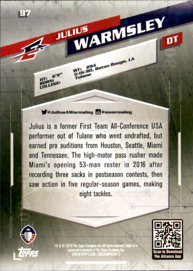 A9018- 2019 Topps AAF Football Cards 1-175 +Inserts -You Pick- 15+ FREE US SHIP - Picture 169 of 313