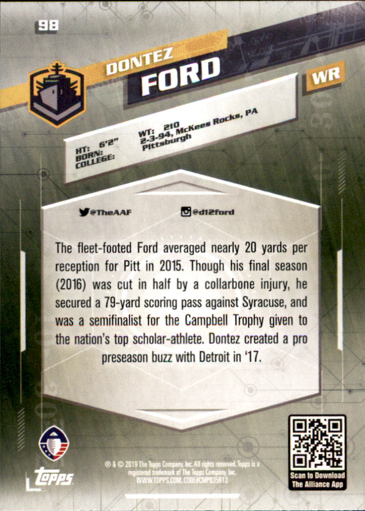 A9018- 2019 Topps AAF Football Cards 1-175 +Inserts -You Pick- 15+ FREE US SHIP - Picture 171 of 313