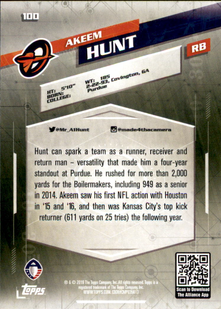 A9018- 2019 Topps AAF Football Cards 1-175 +Inserts -You Pick- 15+ FREE US SHIP - Picture 175 of 313