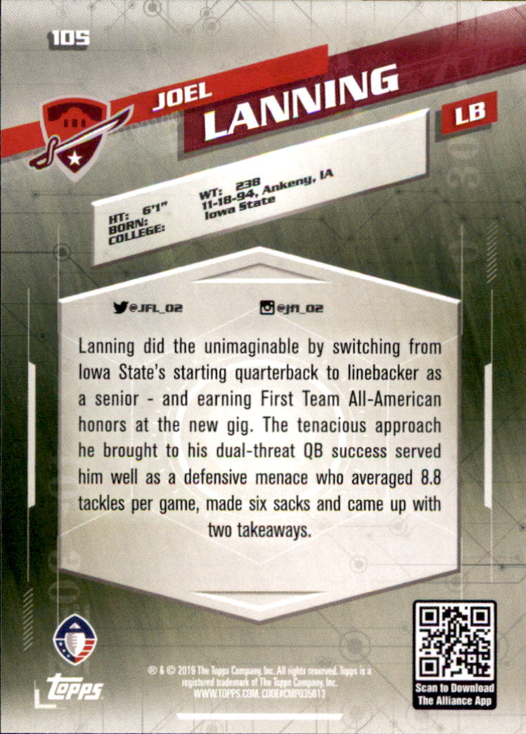 A9018- 2019 Topps AAF Football Cards 1-175 +Inserts -You Pick- 15+ FREE US SHIP - Picture 185 of 313