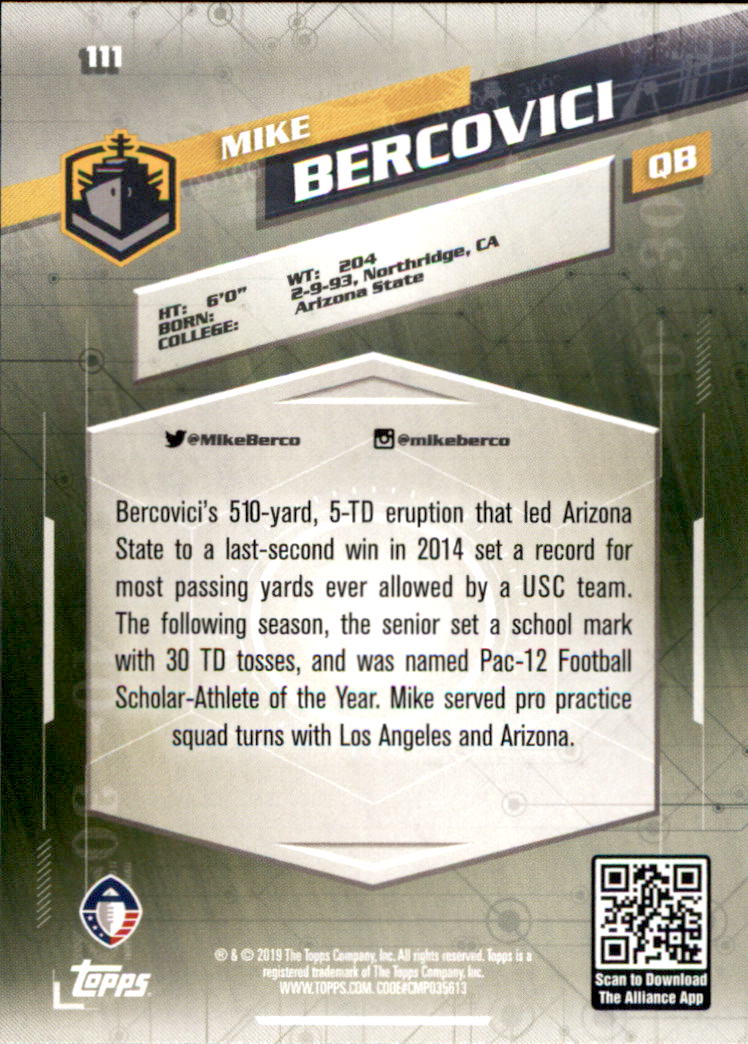 A9018- 2019 Topps AAF Football Cards 1-175 +Inserts -You Pick- 15+ FREE US SHIP - Picture 193 of 313