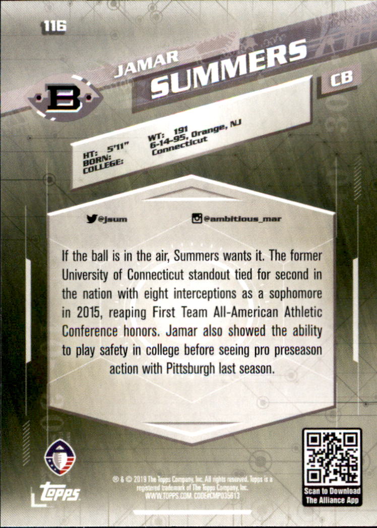 A9018- 2019 Topps AAF Football Cards 1-175 +Inserts -You Pick- 15+ FREE US SHIP - Picture 201 of 313