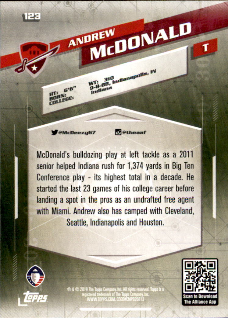 A9018- 2019 Topps AAF Football Cards 1-175 +Inserts -You Pick- 15+ FREE US SHIP - Picture 215 of 313