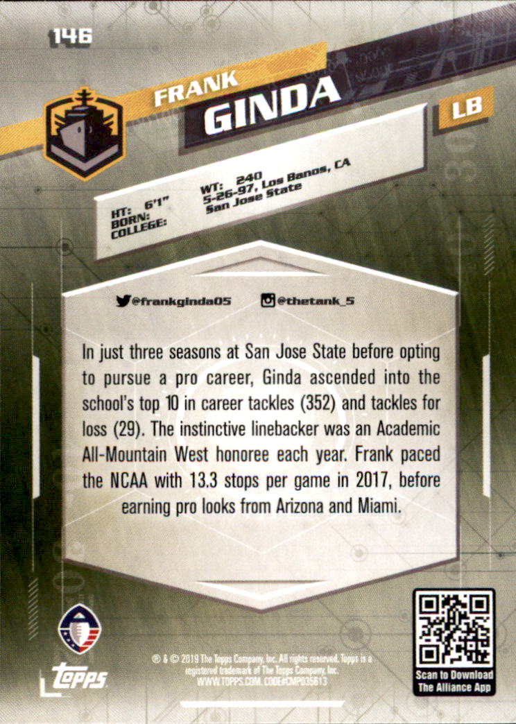 A9018- 2019 Topps AAF Football Cards 1-175 +Inserts -You Pick- 15+ FREE US SHIP - Picture 255 of 313