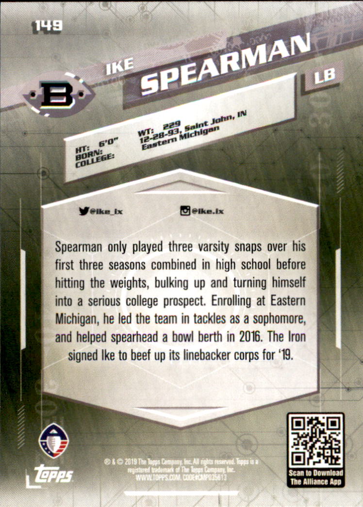 A9018- 2019 Topps AAF Football Cards 1-175 +Inserts -You Pick- 15+ FREE US SHIP - Picture 261 of 313