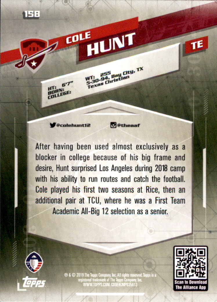 A9018- 2019 Topps AAF Football Cards 1-175 +Inserts -You Pick- 15+ FREE US SHIP - Picture 279 of 313