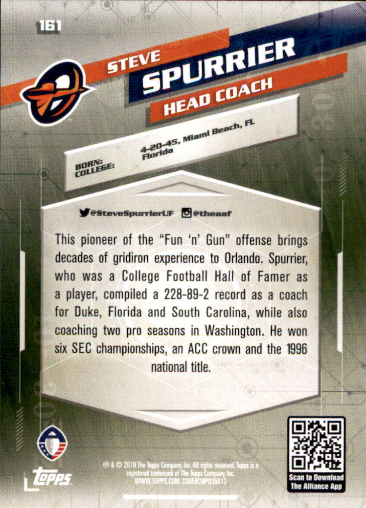 A9018- 2019 Topps AAF Football Cards 1-175 +Inserts -You Pick- 15+ FREE US SHIP - Picture 285 of 313