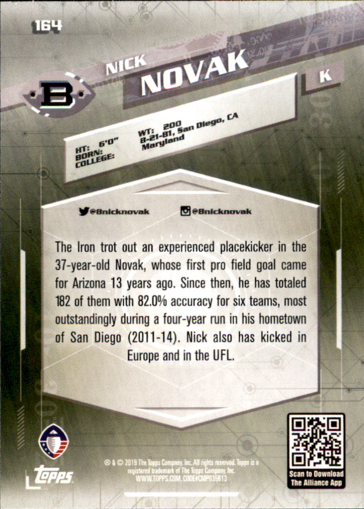 A9018- 2019 Topps AAF Football Cards 1-175 +Inserts -You Pick- 15+ FREE US SHIP - Picture 291 of 313