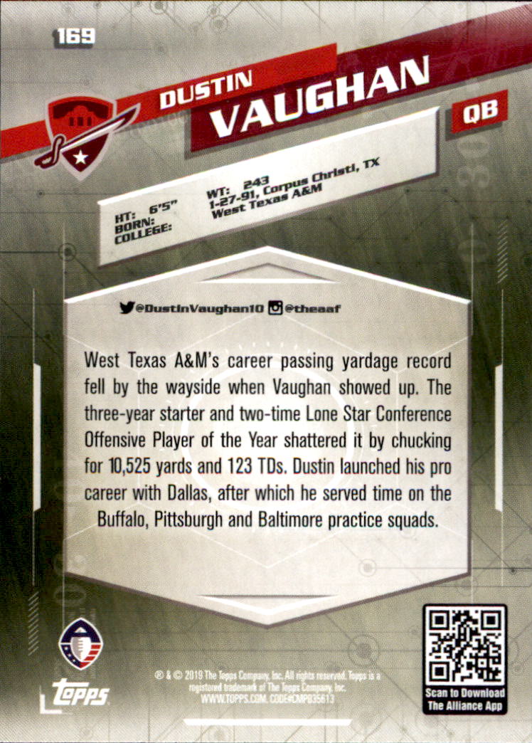 A9018- 2019 Topps AAF Football Cards 1-175 +Inserts -You Pick- 15+ FREE US SHIP - Picture 301 of 313