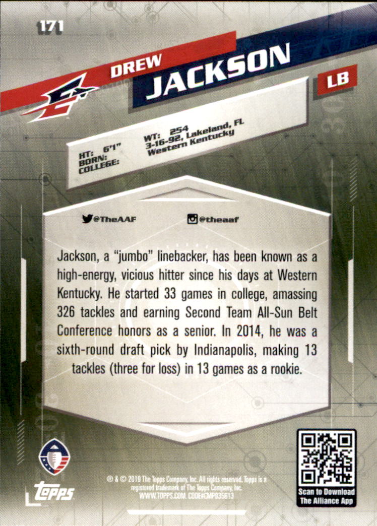 A9018- 2019 Topps AAF Football Cards 1-175 +Inserts -You Pick- 15+ FREE US SHIP - Picture 305 of 313