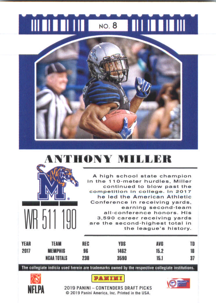 2019 Panini Contenders Draft Picks #8 Anthony Miller back image