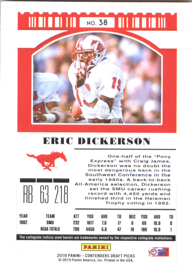 2019 Panini Contenders Draft Picks #38 Eric Dickerson back image