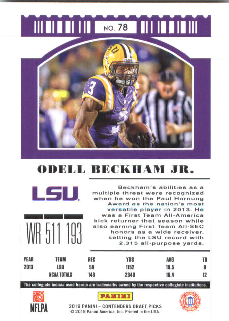2019 Panini Contenders Draft Picks #78 Odell Beckham Jr. back image