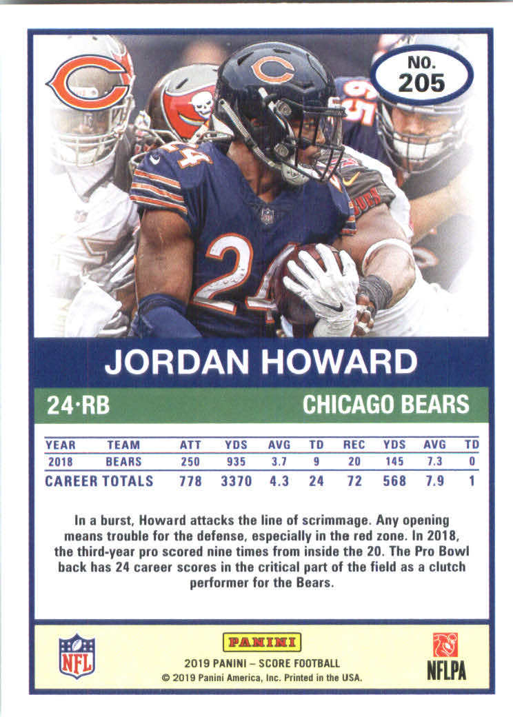 2019 Score #205 Jordan Howard back image