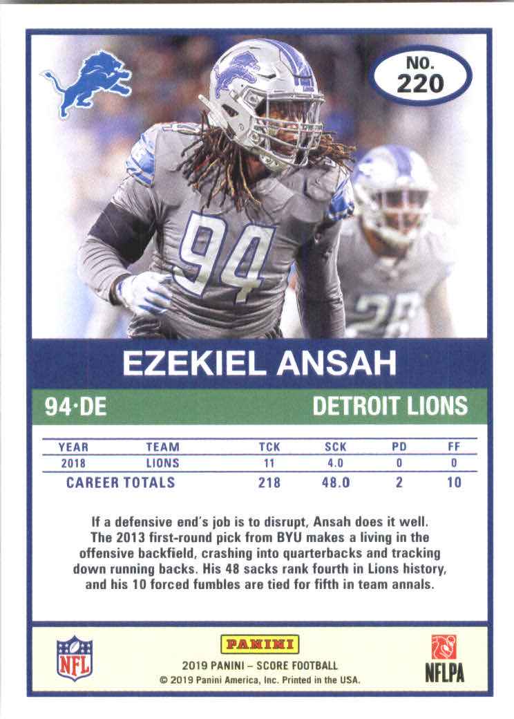 2019 Score #220 Ezekiel Ansah back image