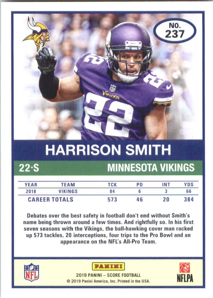 2019 Score #237 Harrison Smith back image