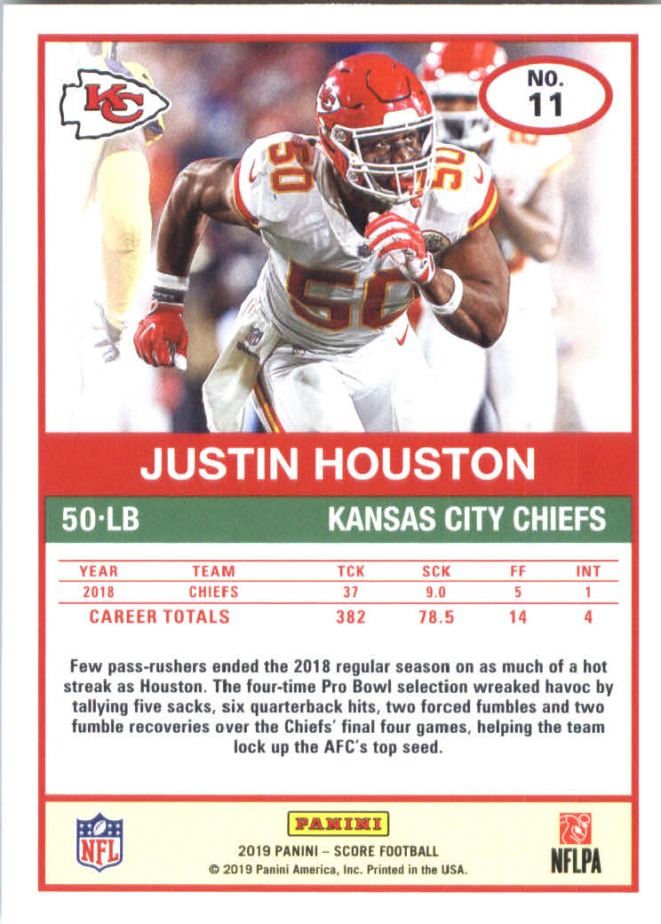 2019 Score #11 Justin Houston back image