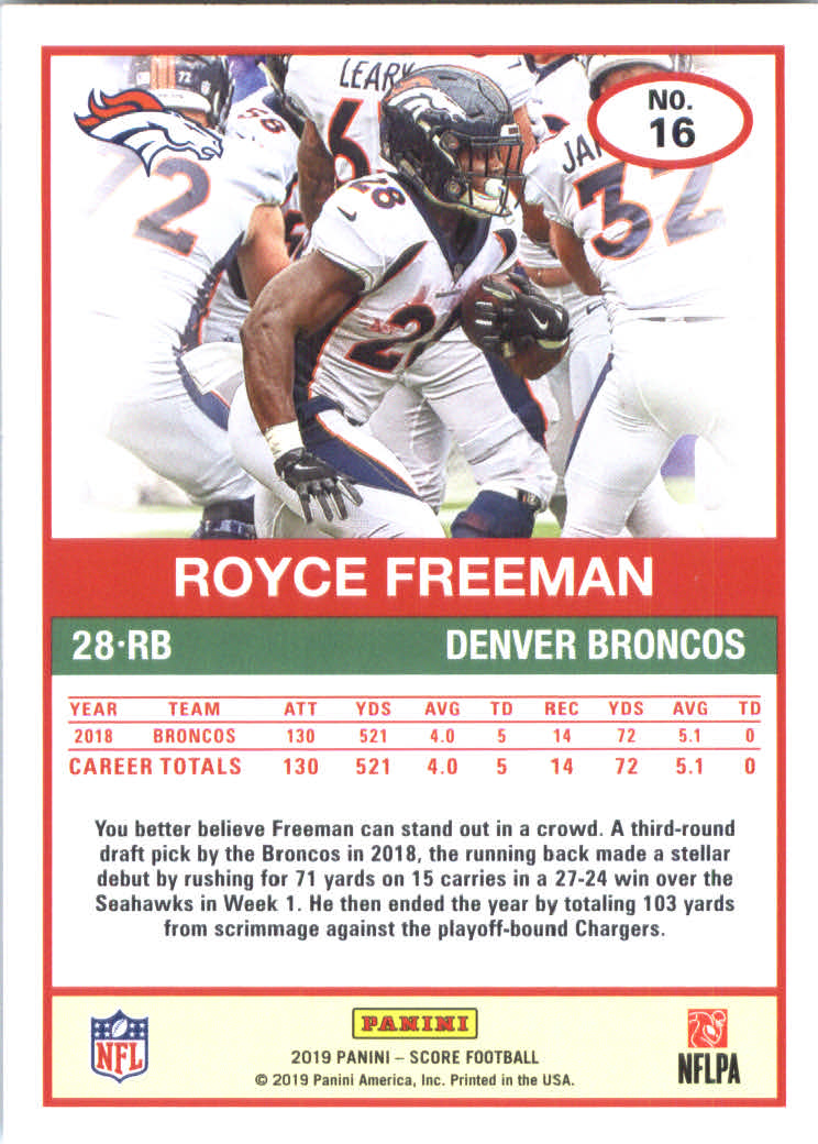 2019 Score #16 Royce Freeman back image