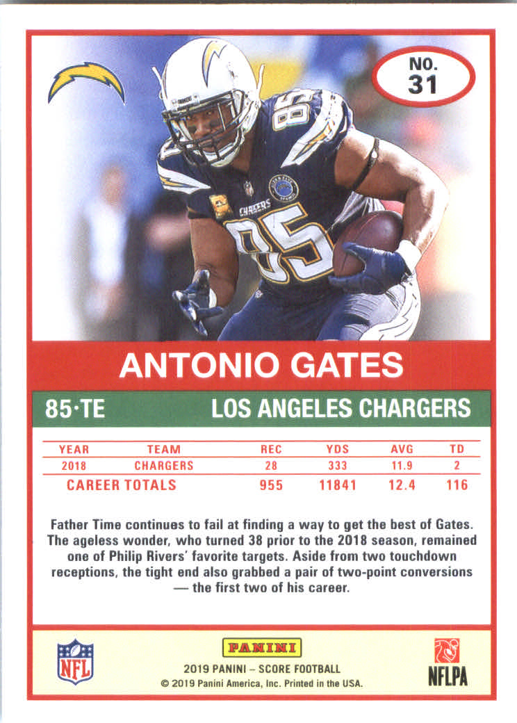 2019 Score #31 Antonio Gates back image