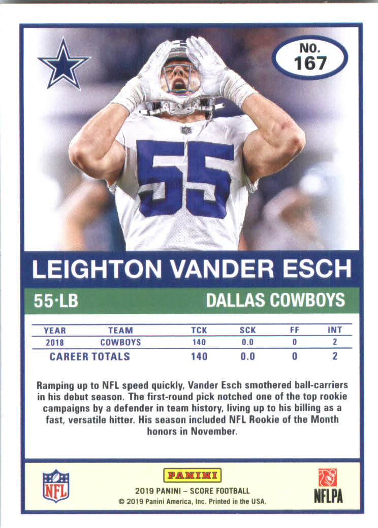 2019 Score #167 Leighton Vander Esch back image