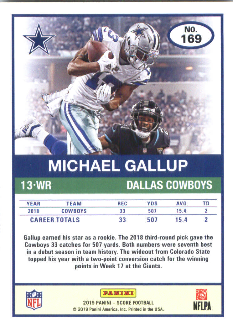 2019 Score #169 Michael Gallup back image