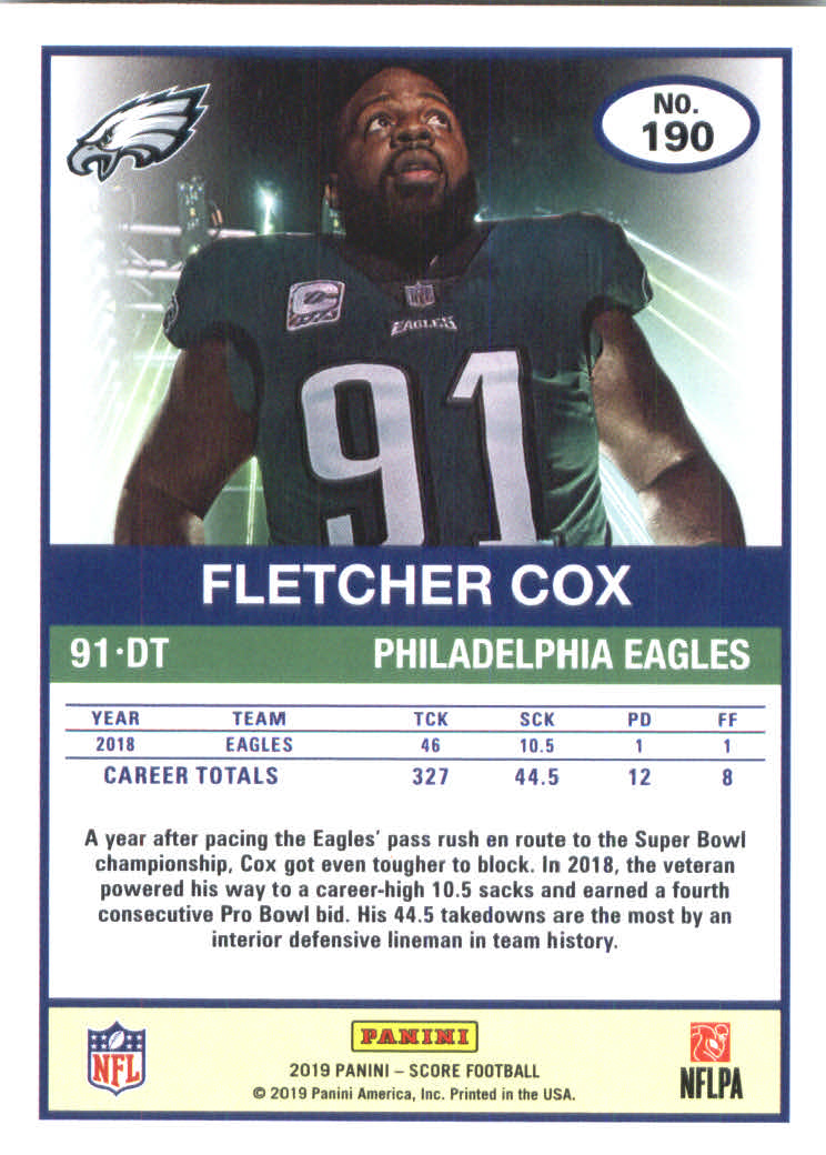 2019 Score #190 Fletcher Cox back image