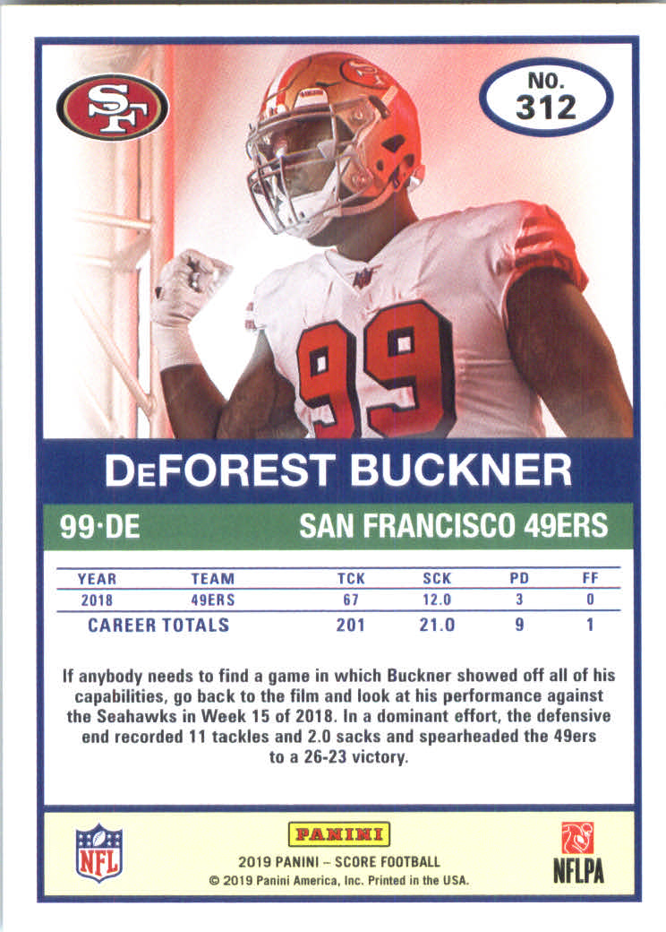 2019 Score #312 DeForest Buckner back image