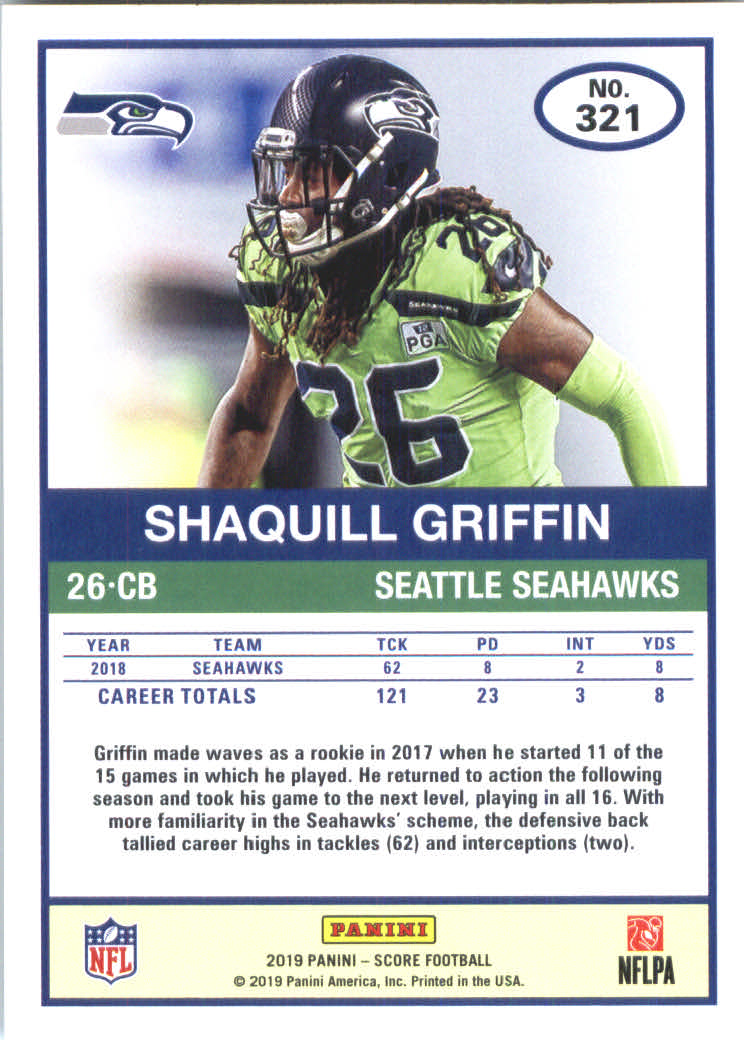 2019 Score #321 Shaquill Griffin back image