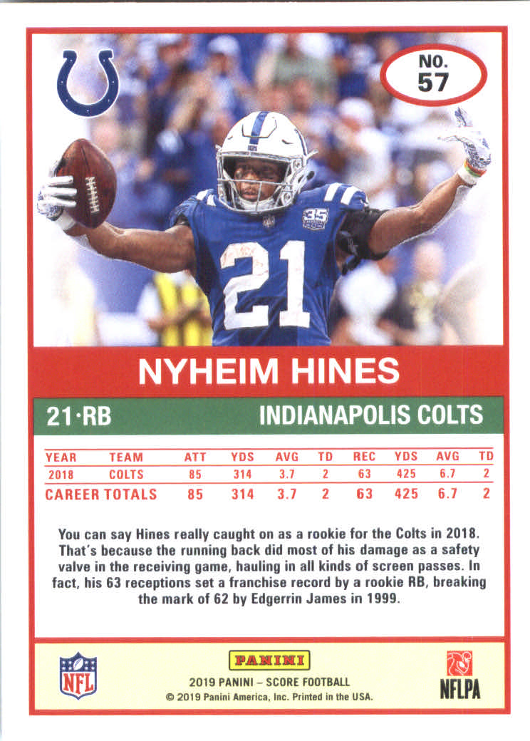 2019 Score #57 Nyheim Hines back image