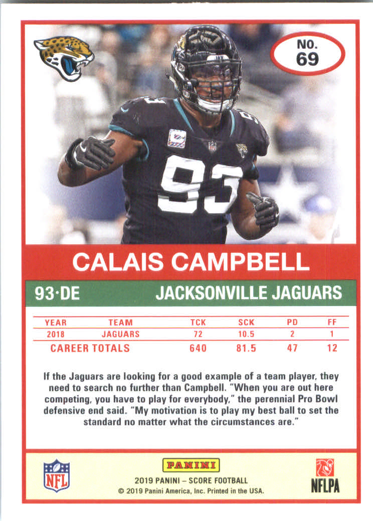 2019 Score #69 Calais Campbell back image