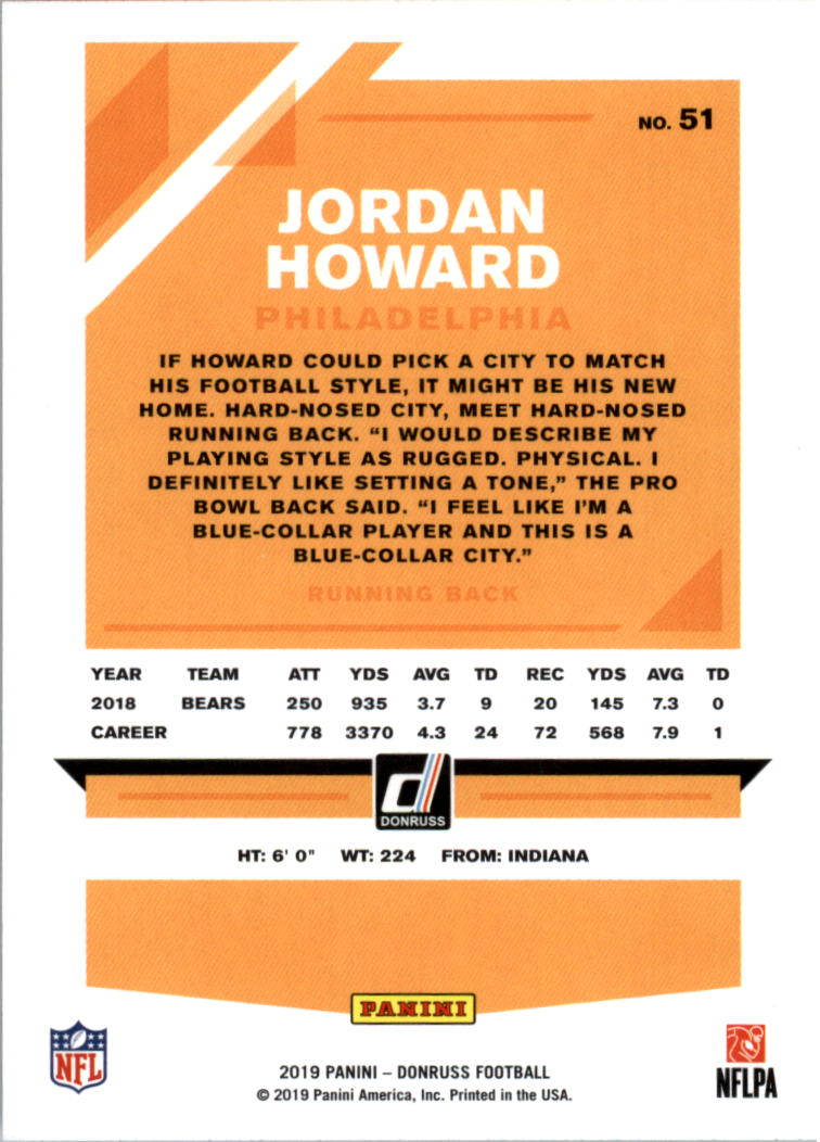 2019 Donruss #51 Jordan Howard back image