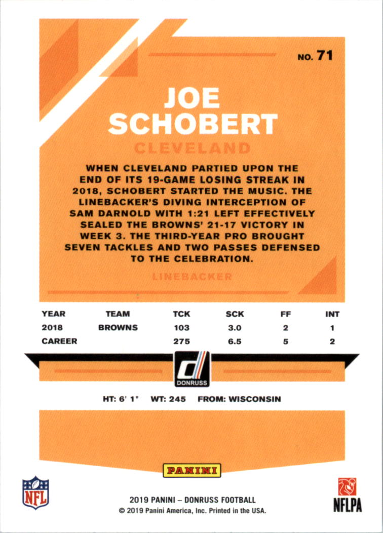 2019 Donruss #71 Joe Schobert back image