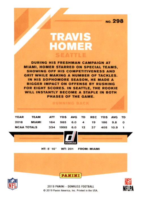 2019 Donruss #298 Travis Homer RC - NM-MT