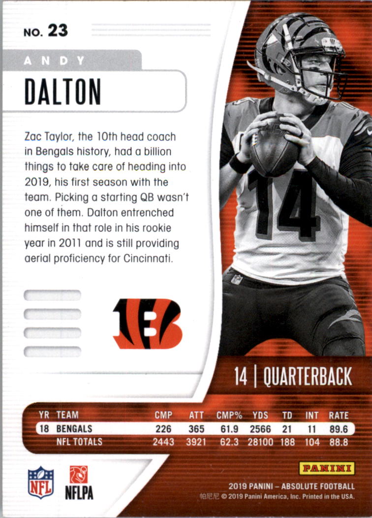 2019 Absolute #23 Andy Dalton back image