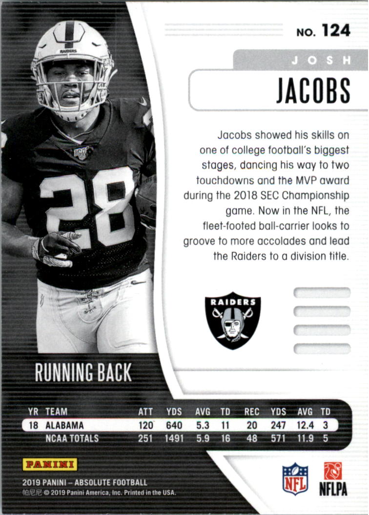 2019 Absolute Retail #124 Josh Jacobs back image