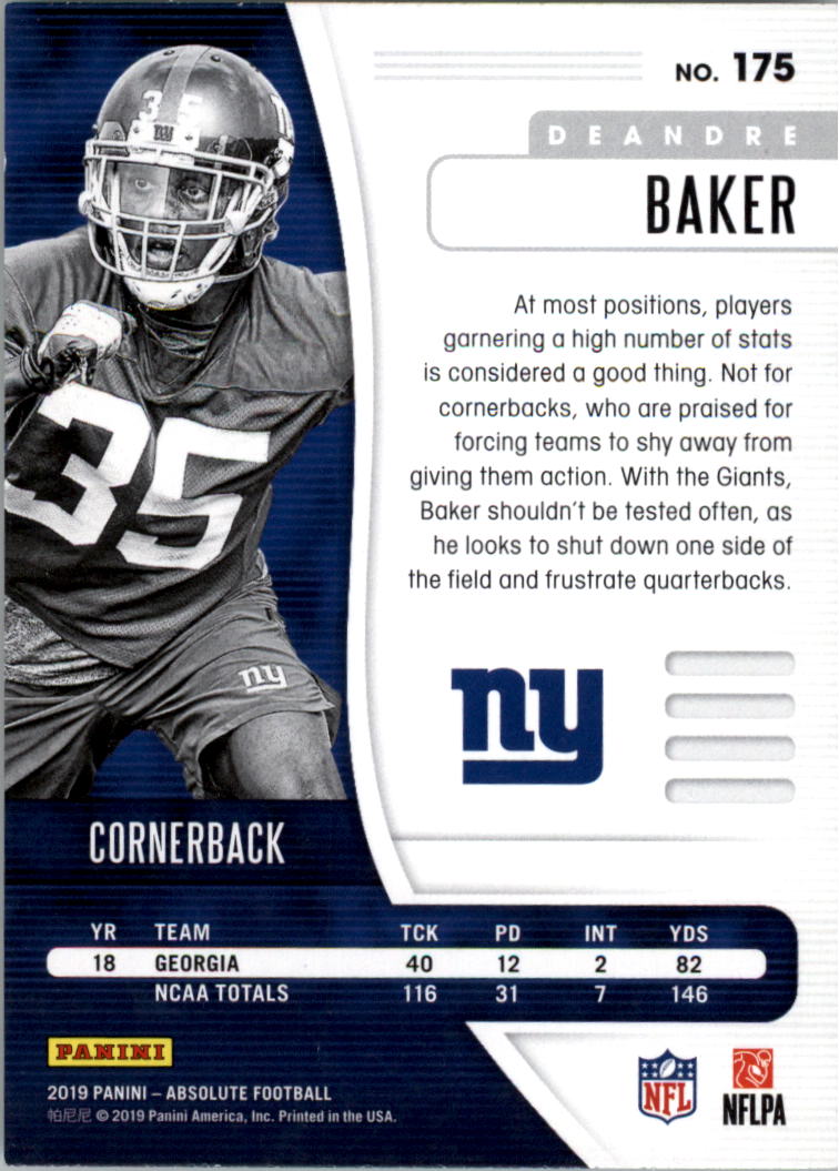 2019 Absolute Retail #175 Deandre Baker back image