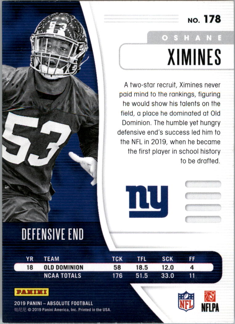 2019 Absolute Retail #178 Oshane Ximines back image
