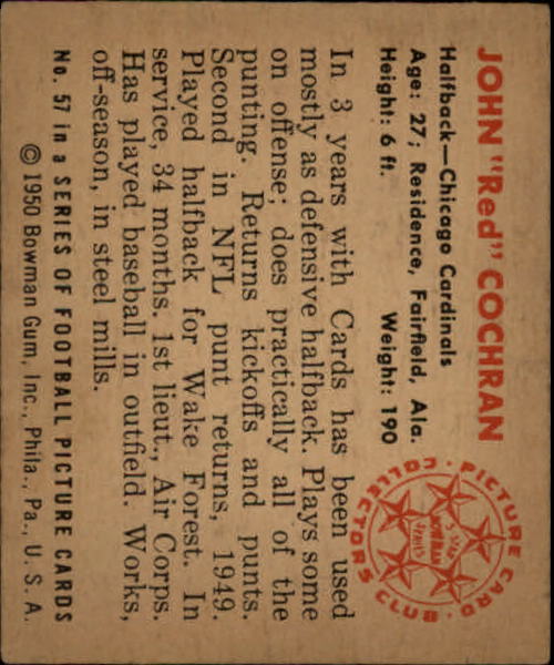 1950 Bowman #57 John Cochran RC back image