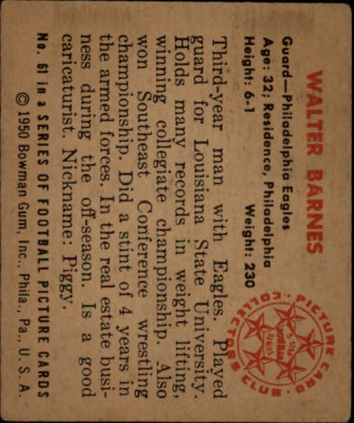 1950 Bowman #61 Walter Barnes RC back image