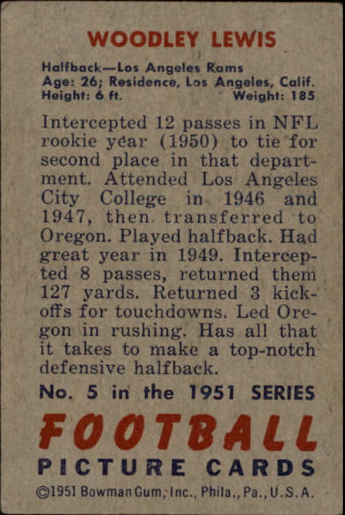 1951 Bowman #5 Woodley Lewis RC back image