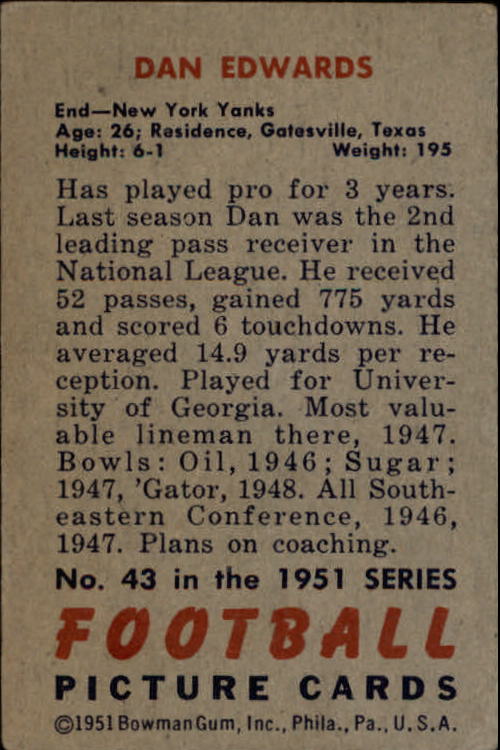 1951 Bowman #43 Dan Edwards RC back image