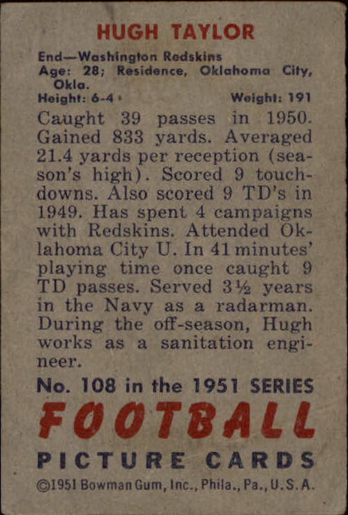 1951 Bowman #108 Hugh Taylor back image