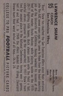 1952 Bowman Small #95 Buck Shaw CO RC back image