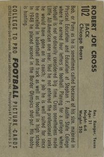 1952 Bowman Small #102 Bobby Cross RC back image