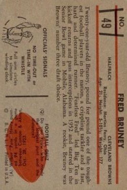 1953 Bowman #49 Fred Bruney SP RC back image