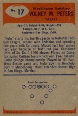 1955 Bowman #17 Volney Peters RC back image