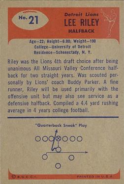 1955 Bowman #21 Lee Riley RC back image
