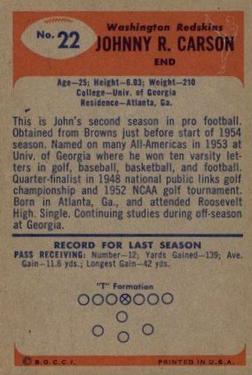 1955 Bowman #22 Johnny Carson RC back image