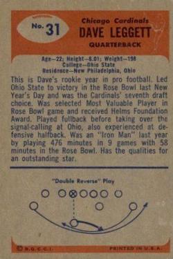 1955 Bowman #31 Dave Leggett RC back image