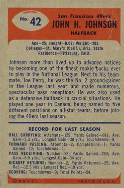 1955 Bowman #42 John Henry Johnson RC back image